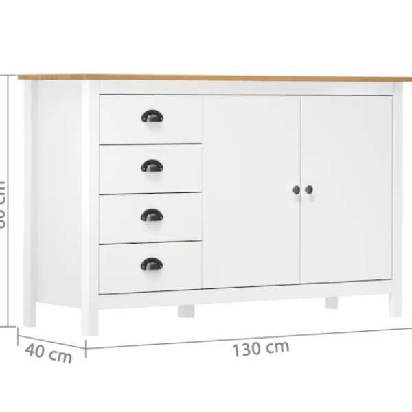 vidaXL Sideboards>Skänk Hill vit 130x40x80 cm massiv furu