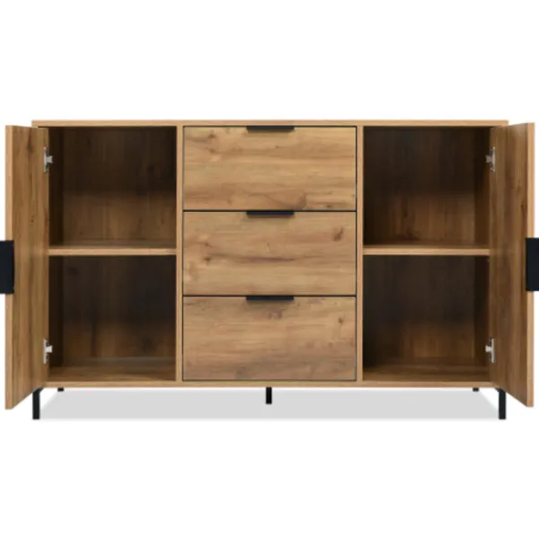 Sideboards>Skänk med 2 dörrar och 3 lådor, 120 x 40 x 76 cm i mörk ek, justerbar hylla, skänk highboard för sovrum och alla vardagsrum