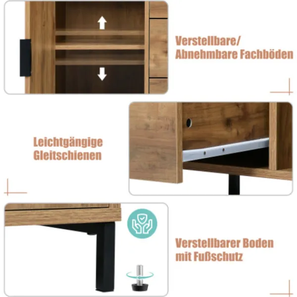 Sideboards>Skänk med 2 dörrar och 3 lådor, 120 x 40 x 76 cm i mörk ek, justerbar hylla, skänk highboard för sovrum och alla vardagsrum