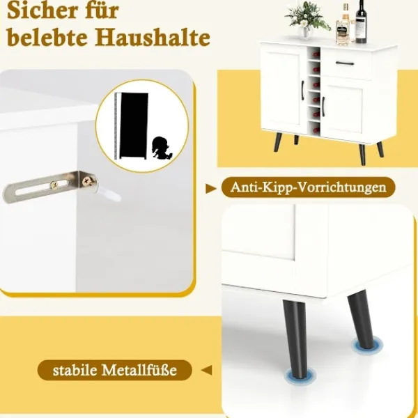Northio Sideboards>Skänk med 6 flaskor vinställ & låda & 2 dörrar Modernt vinbarsskåp Vit