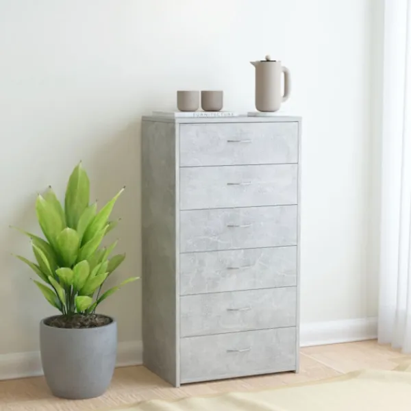 vidaXL Byråer>Skänk med 6 lådor betonggrå 50x34x96 cm konstruerat trä