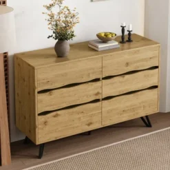 Byråer>Skänk med 6 lådor i trä och metallben – modern, gott om förvaring, 120x40x75,5cm – För vardagsrum och matsal