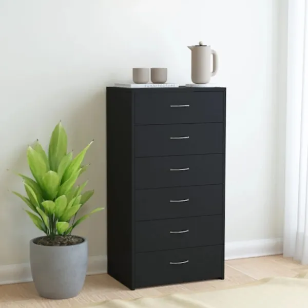 vidaXL Byråer>Skänk med 6 lådor svart 50x34x96 cm konstruerat trä