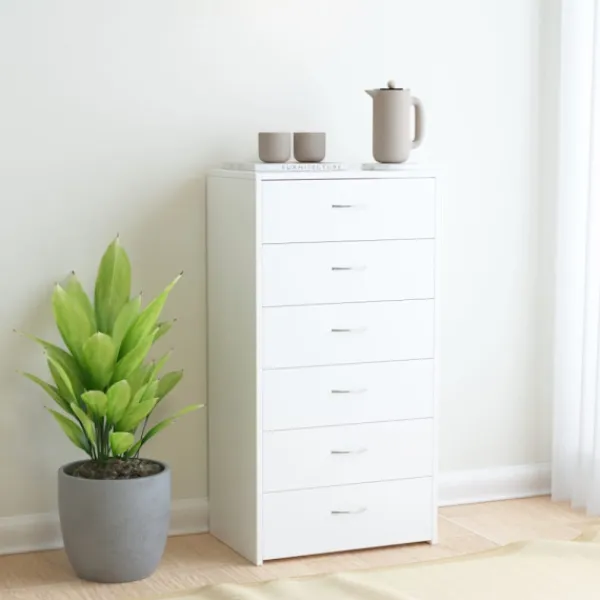 vidaXL Byråer>Skänk med 6 lådor vit 50x34x96 cm konstruerat trä