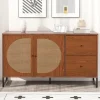 Skåp>Skänk med 2 rottingdekorerade dörrar och 2 lådor Comodo köksskåp, mångsidigt skåp, highboard med metallhandtag