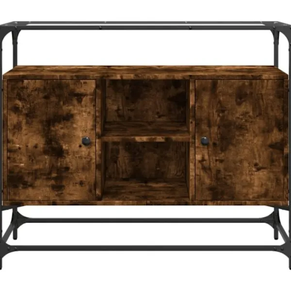 vidaXL Sideboards>Skänk med glasskiva rökfärgad ek 98x35x81 cm konstruerat trä