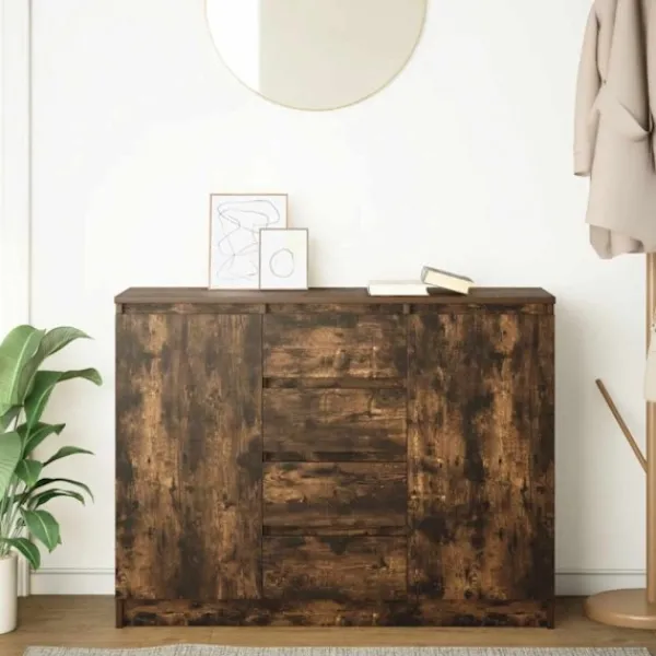vidaXL Sideboards>Skänk med lådor rökt ek 100,5x35x76 cm konstruerat trä