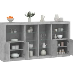 vidaXL Sideboards>Skänk med LED-belysning betonggrå 202x37x100 cm