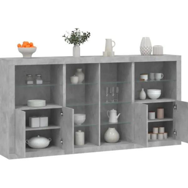 vidaXL Sideboards>Skänk med LED-belysning betonggrå 202x37x100 cm