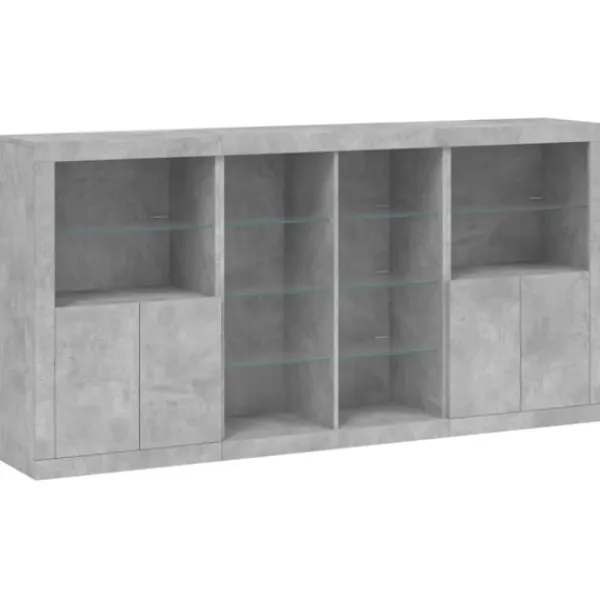 vidaXL Sideboards>Skänk med LED-belysning betonggrå 202x37x100 cm