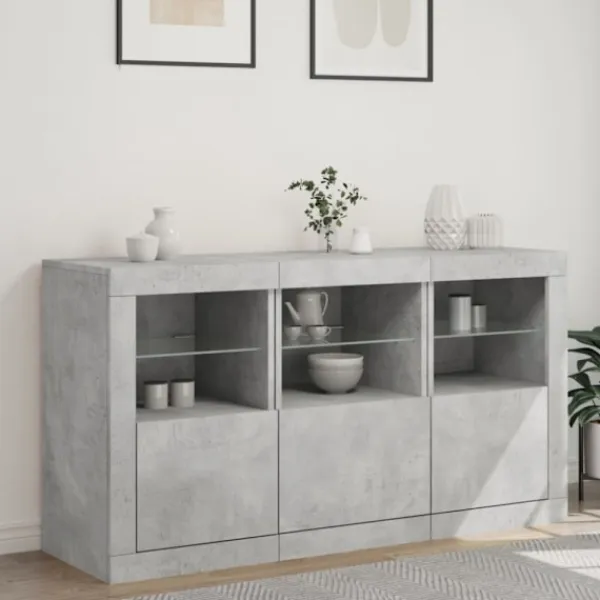 vidaXL Sideboards>Skänk med LED-belysning betonggrå 123x37x67 cm