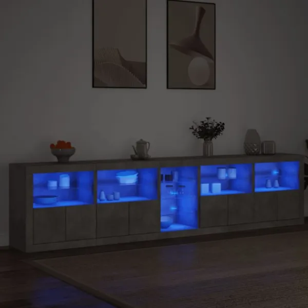 vidaXL Sideboards>Skänk med LED-belysning betonggrå 283x37x67 cm