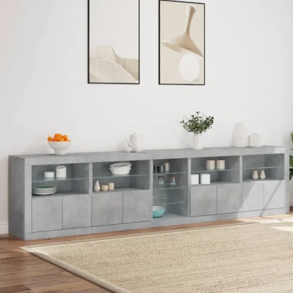 vidaXL Sideboards>Skänk med LED-belysning betonggrå 283x37x67 cm