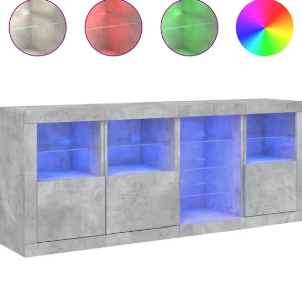 vidaXL Sideboards>Skänk med LED-belysning betonggrå 164x37x67 cm