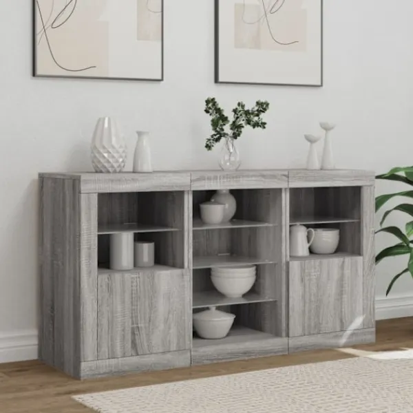vidaXL Sideboards>Skänk med LED-belysning grå sonoma 123x37x67 cm