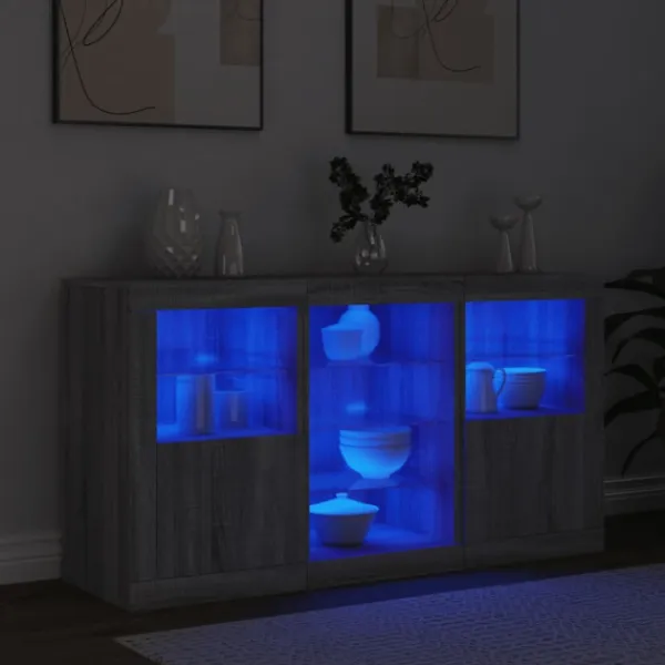 vidaXL Sideboards>Skänk med LED-belysning grå sonoma 123x37x67 cm