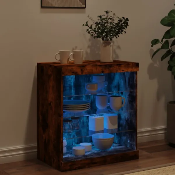 vidaXL Skåp>Skänk med LED-belysning rökfärgad ek 60,5x37x67 cm