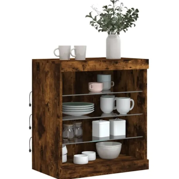 vidaXL Skåp>Skänk med LED-belysning rökfärgad ek 60,5x37x67 cm