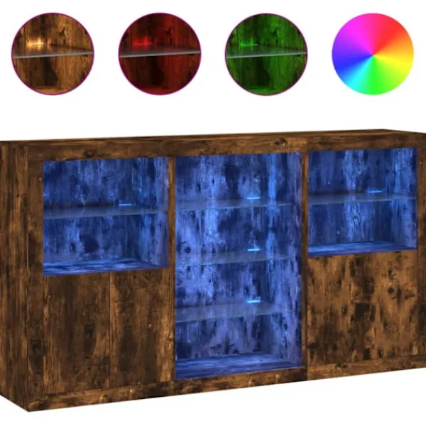 vidaXL Sideboards>Skänk med LED-belysning rökfärgad ek 181,5x37x100 cm