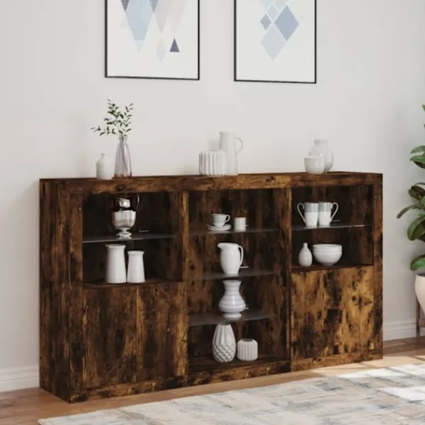 vidaXL Sideboards>Skänk med LED-belysning rökfärgad ek 181,5x37x100 cm