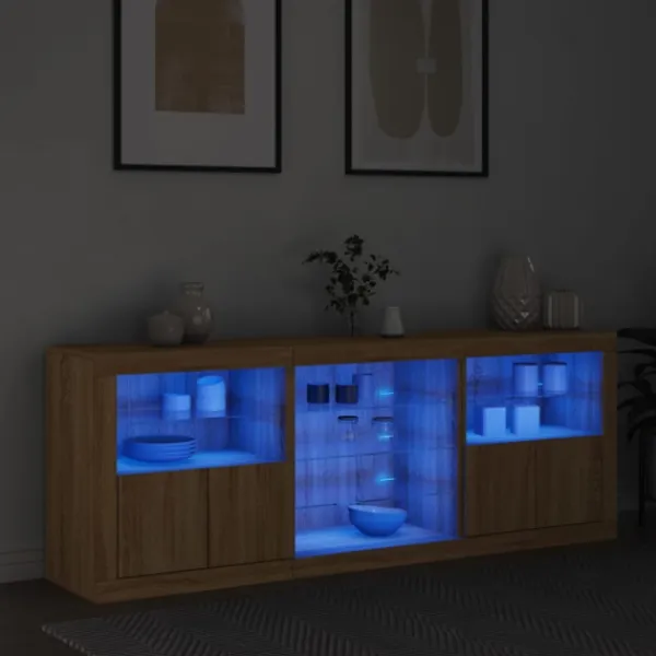 vidaXL Sideboards>Skänk med LED-belysning sonoma-ek 181,5x37x67 cm