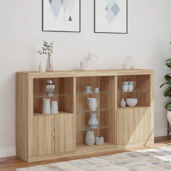 vidaXL Sideboards>Skänk med LED-belysning sonoma-ek 181,5x37x100 cm