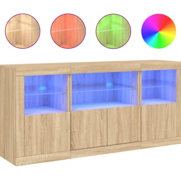 vidaXL Sideboards>Skänk med LED-belysning sonoma-ek 142,5x37x67 cm