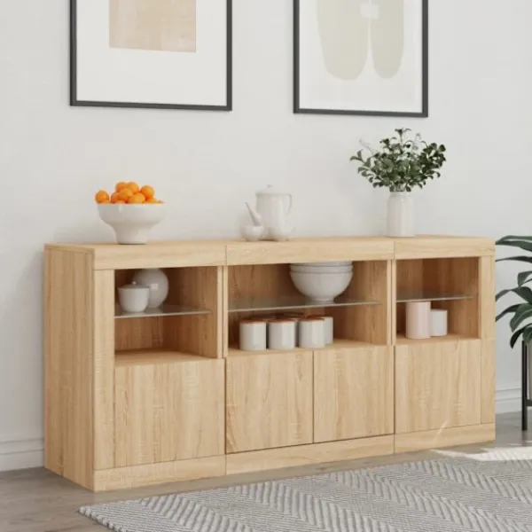 vidaXL Sideboards>Skänk med LED-belysning sonoma-ek 142,5x37x67 cm