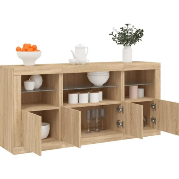 vidaXL Sideboards>Skänk med LED-belysning sonoma-ek 142,5x37x67 cm