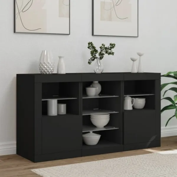 vidaXL Sideboards>Skänk med LED-belysning svart 123x37x67 cm