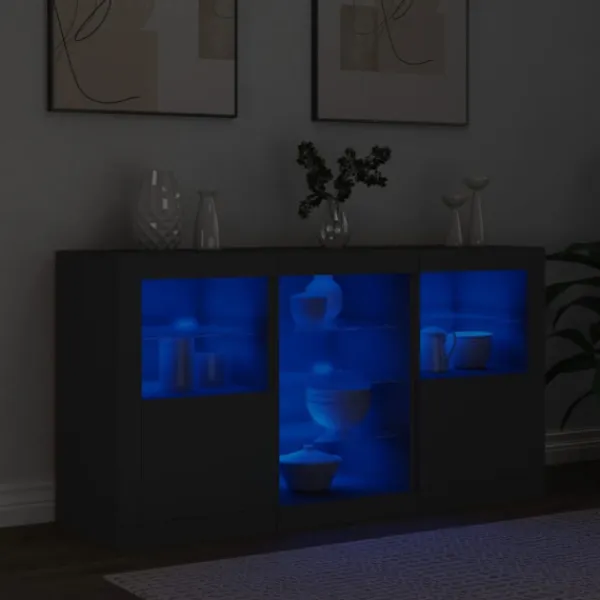 vidaXL Sideboards>Skänk med LED-belysning svart 123x37x67 cm