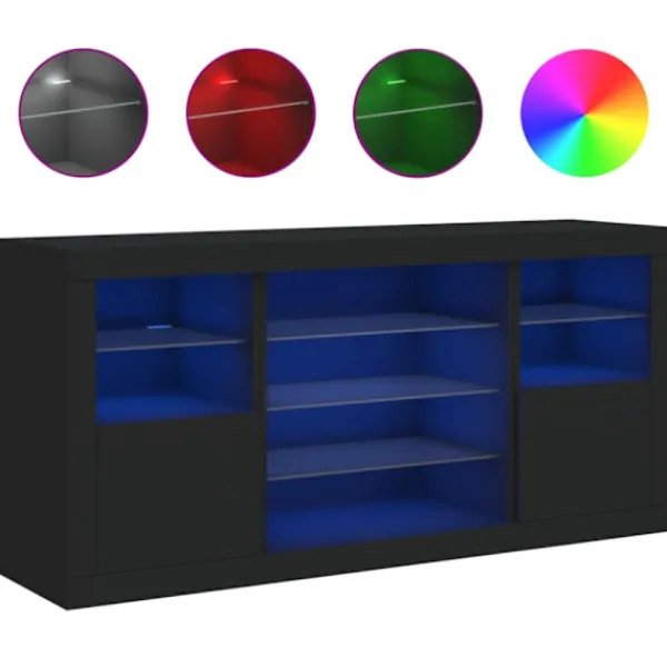vidaXL Sideboards>Skänk med LED-belysning svart 142,5x37x67 cm