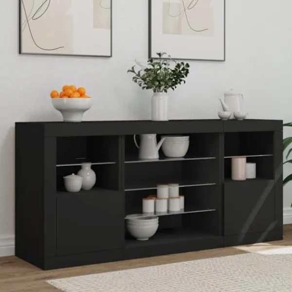 vidaXL Sideboards>Skänk med LED-belysning svart 142,5x37x67 cm