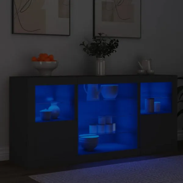 vidaXL Sideboards>Skänk med LED-belysning svart 142,5x37x67 cm