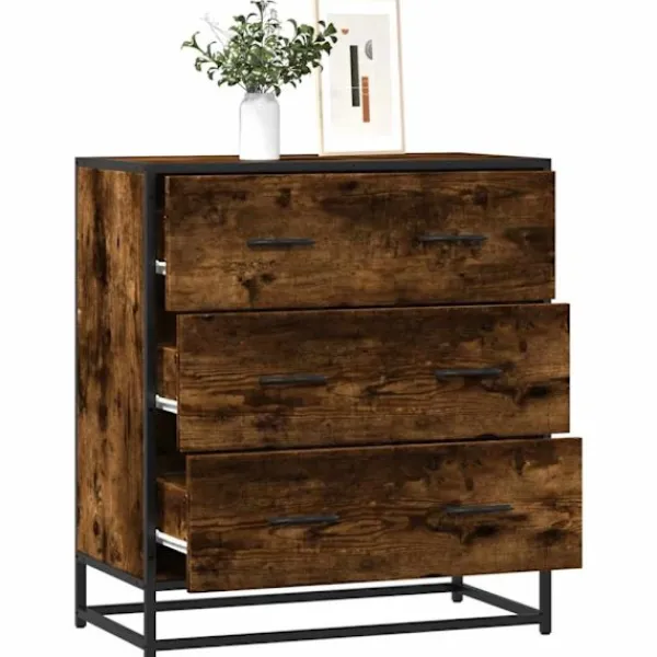 vidaXL Byråer>Skänk rökfärgad ek 68x35x76 cm konstruerat trä och metall