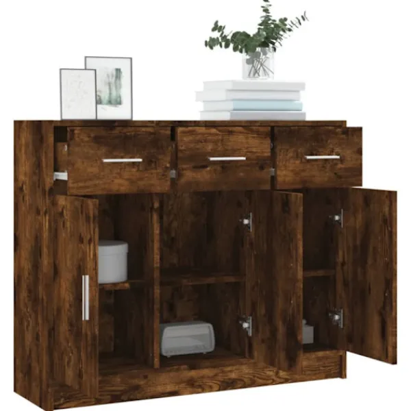 vidaXL Sideboards>Skänk rökfärgad ek 91x28x75 cm konstruerat trä