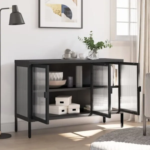 vidaXL Skåp>Skänk svart 105x35x70 cm glas och stål