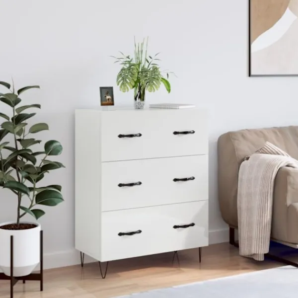 vidaXL Byråer>Skänk vit högglans 69,5x34x90 cm konstruerat trä