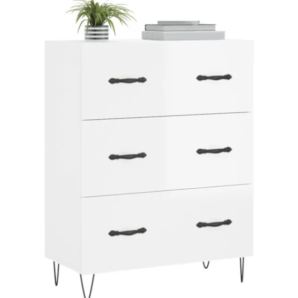 vidaXL Byråer>Skänk vit högglans 69,5x34x90 cm konstruerat trä