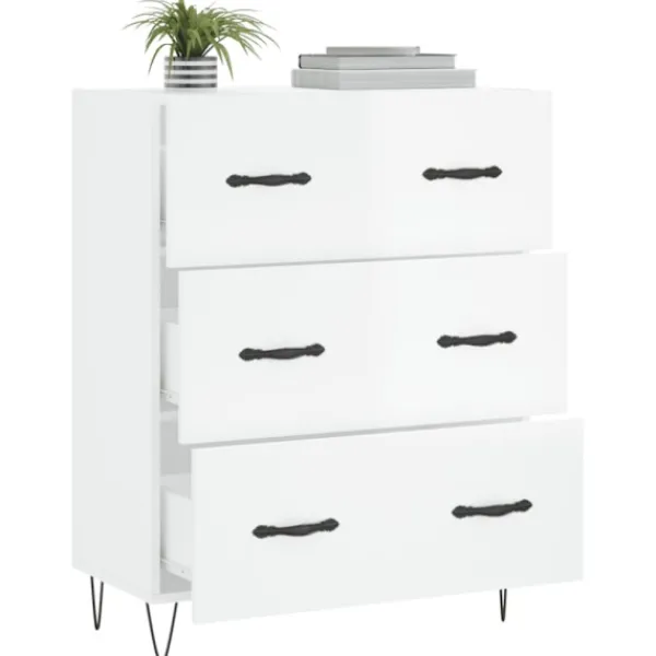 vidaXL Byråer>Skänk vit högglans 69,5x34x90 cm konstruerat trä