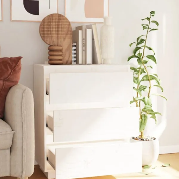 vidaXL Byråer>Skänk vit 60x34x75 cm massiv furu