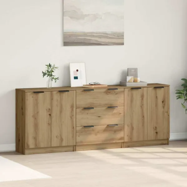 vidaXL Sideboards>Skänkar 3 delar ek 60x30x70 cm konstruerat trä