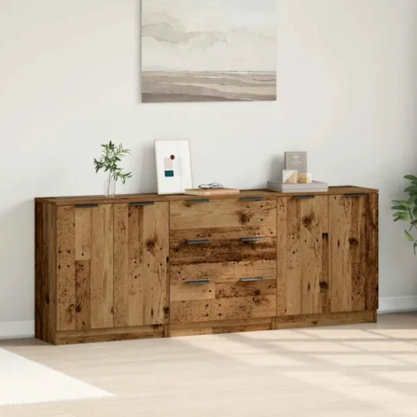 vidaXL Sideboards>Skänkar 3 delar åldrat trä 60x30x70 cm konstruerat trä
