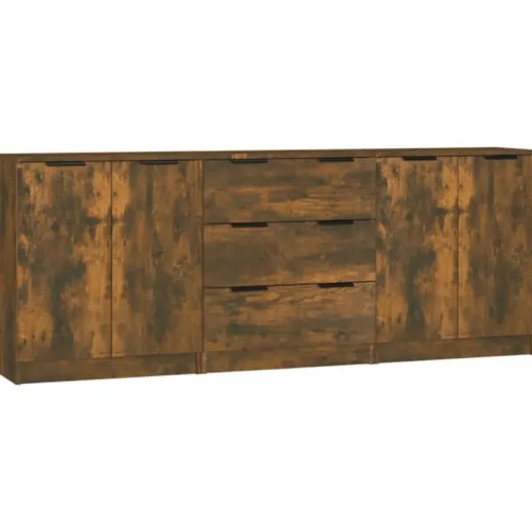 vidaXL Sideboards>Skänkar 3 delar rökfärgad ek konstruerat trä