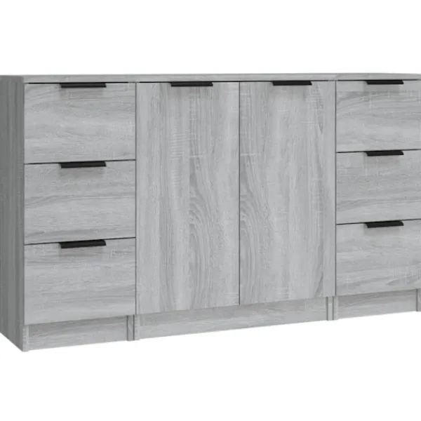 vidaXL Sideboards>Skänkar 3 st grå sonoma konstruerat trä