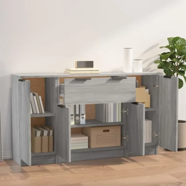 vidaXL Sideboards>Skänkar 3 st grå sonoma konstruerat trä