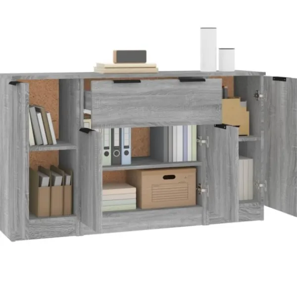vidaXL Sideboards>Skänkar 3 st grå sonoma konstruerat trä
