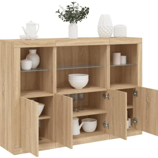 vidaXL Sideboards>Skänkar med LED-belysning 3 st sonoma-ek konstruerat trä