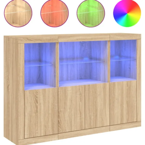 vidaXL Sideboards>Skänkar med LED-belysning 3 st sonoma-ek konstruerat trä