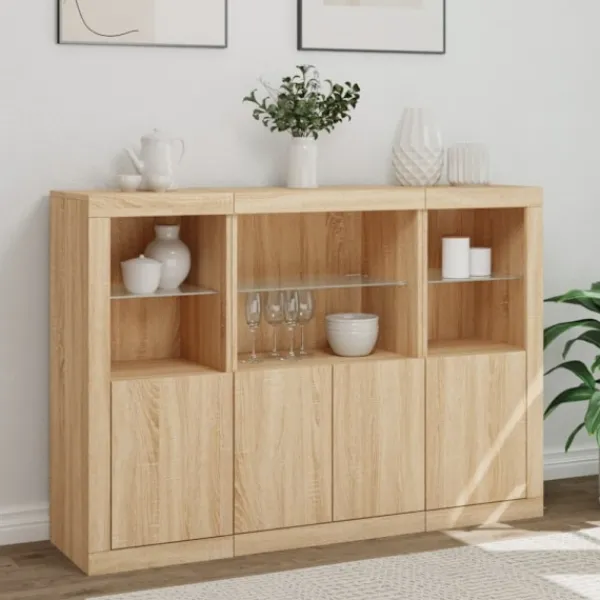 vidaXL Sideboards>Skänkar med LED-belysning 3 st sonoma-ek konstruerat trä